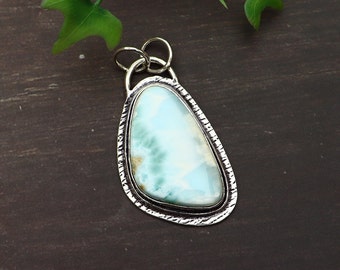 Natural Larimar Necklace/ Silver Plated Pendant/ Larimar Pendant/ Larimar Gemstone Jewelry/ Larimar Necklace/ Multi Gemstone Pendant!