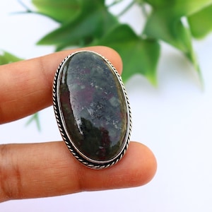 Seraphinite Rubellite Ring/Silver Plated Ring/Seraphinite Rubellite Ring/7 US Size Ring/Large Seraphinite Rubellite Ring/ Statement Ring