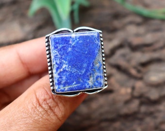 Anillo de lapislázuli/Anillo bañado en plata/Anillo de lapislázuli/Anillo de lapislázuli original/Anillo de lapislázuli talla 8 de EE. UU./Anillo llamativo de lapislázuli