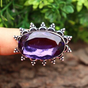 Amethyst Ring/ Silver Plated Ring/ Amethyst Gemstone Ring/ 8 1/2 US Ring/ Large Amethyst Ring/ Amethyst Statement Ring/ Big Amethyst Ring image 3