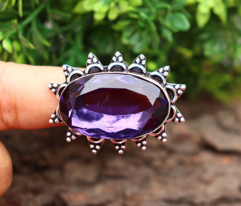 Amethyst Ring/ Silver Plated Ring/ Amethyst Gemstone Ring/ 8 1/2 US Ring/ Large Amethyst Ring/ Amethyst Statement Ring/ Big Amethyst Ring image 3