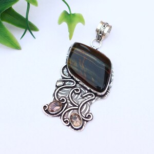 Natural Iron Tiger Pendant/ Clear Quartz Pendant/ Silver Plated Pendant/ Iron Tiger Pendant/Clear Quartz Pendant/Iron Tiger Gemstone Jewelry