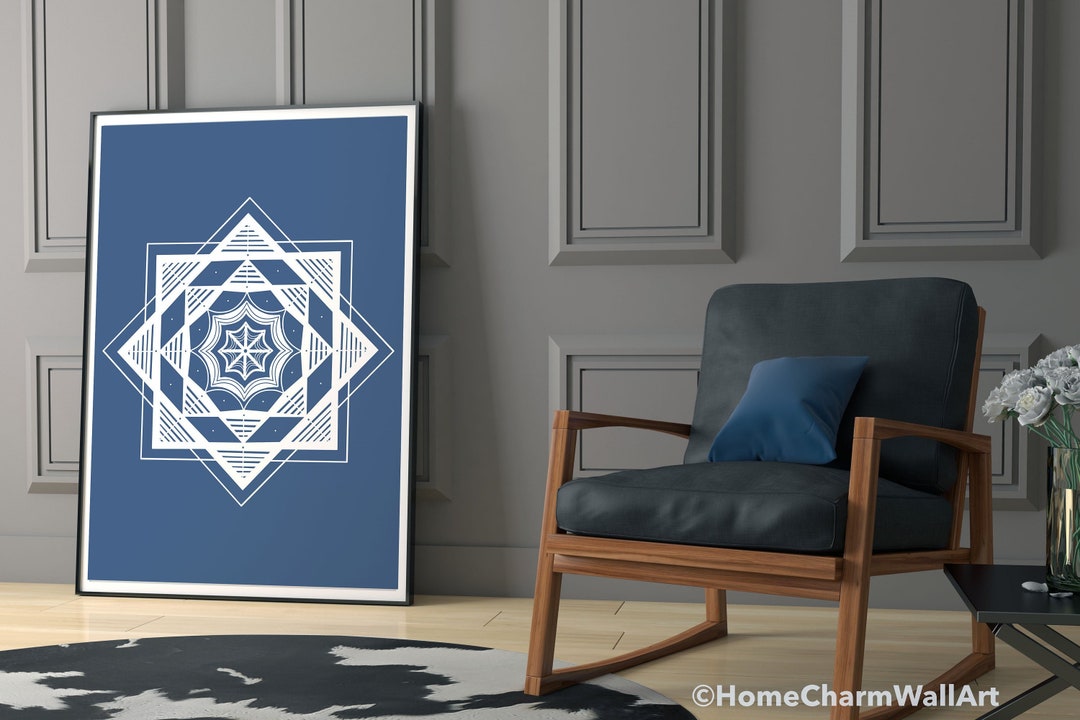 Blue White Mandala Wall Art Digital Download, Boho Mandala Printable ...