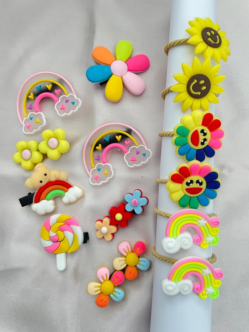 Set of 12 Toddler Hair Accessories, Bows, Hair Pins, Butterfly, Barbie, Floral, Assorted Characters Sunflower Hairband