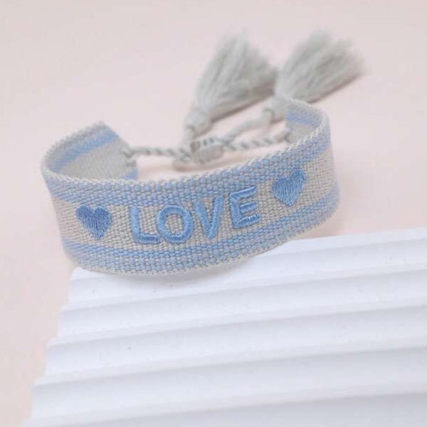 LOVE Embroidered Tassel Bracelet, Girl's Accessories, Embroidered Accessories, Bracelet, Adjustable Cotton Bracelet, Friendship Bracelet