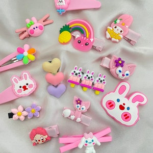 Set of 12 Toddler Hair Accessories, Bows, Hair Pins, Butterfly, Barbie, Floral, Assorted Characters Pink Ice cream