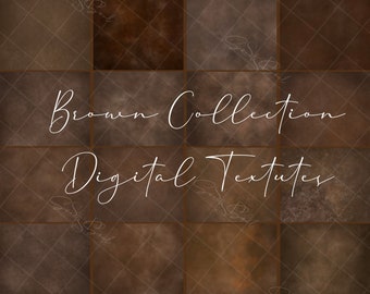 May include: A grid of sixteen square digital textures in various shades of brown, ranging from light tan to deep espresso. The text "Brown Collection Digital Textures" is overlaid in white script across the center of the image grid.