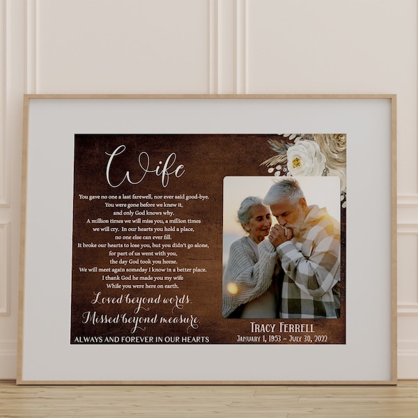 Loss of Wife Memorial Gift Symphaty Gift Loss of Wife Memorial Frame Remembrance Condolence Gift WifePassed away In Memory of Wife keepsake