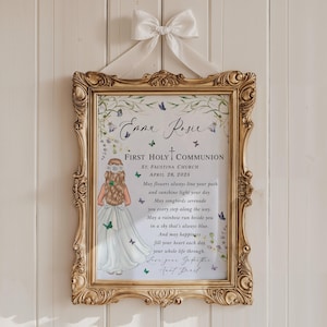 personalized first communion gift for girl, bible verse print for communion, Christian girl art print, goddaughter first communion gift,