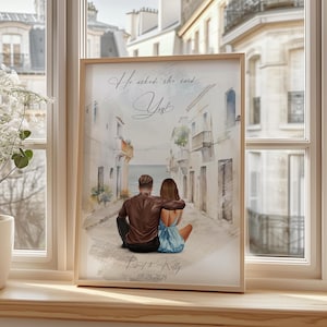 He asked she said Yes Engagement gift for couple Personalized engagement art print Gift for couple Gift for newly engaged couple gift