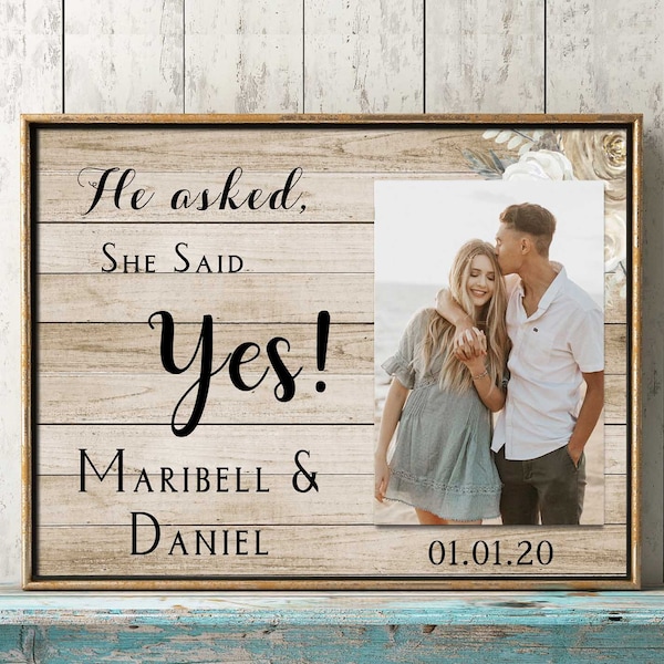 He asked she said Yes Engagement gift for couple Personalized engagement frame Gift for couple Gift for newly engaged couple gift for engage