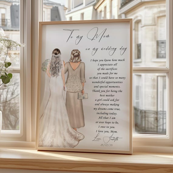Custom Bride and Mother Portrait, Wedding Gift (digital Download