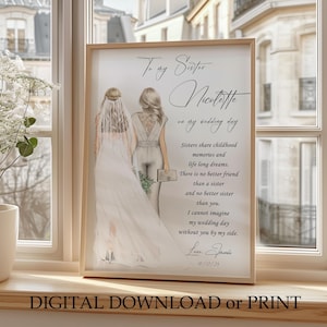 Gift For Sister On my Wedding Day Personalised Gift From Bride to Sister Maid of honor Bridesmaid custom drawing wedding gift custom print