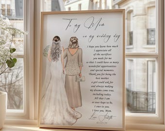 Custom Bride and Mother Portrait, Wedding Art Print (Digital Download)