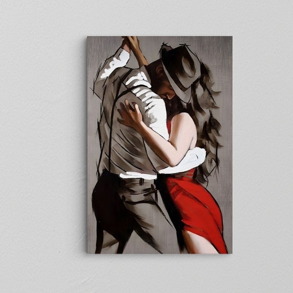 Affiche de peinture de danse / Décoration murale de couple de tango / Décor de toile de couple de danse / Image de peinture à l'huile / Art mural encadré extra large / AF30