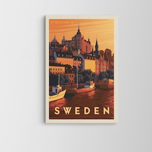 Poster della Svezia / Tela della città di Stoccolma / Arte di viaggio / Poster di colori retrò / Arte della parete extra large / Arredamento d'arte popolare / Arte della parete di tendenza / KV117