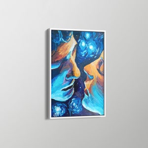 Amor beso lienzo arte / beso pareja lienzo / regalo de Navidad / pintura al óleo arte de pared / arte de pared grande / decoración de arte popular / arte de pared moderno / KV215