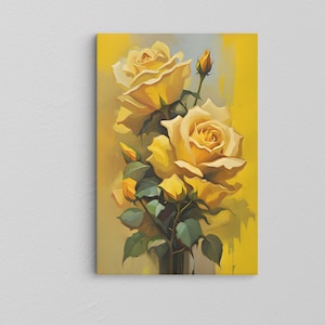 Lienzo con estampado de rosa amarilla, estampado de lienzo de rosa, arte rosa, arte minimalista, dibujo de rosa, estampados de pared de flores, cartel botánico, rosa minimalista