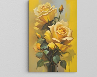 Yellow Rose Print Canvas, Rose Canvas Print, Rose Art, Minimalist Art, Rose Drawing, Flower Wall Prints, Botanic Poster, Minimalist Rose