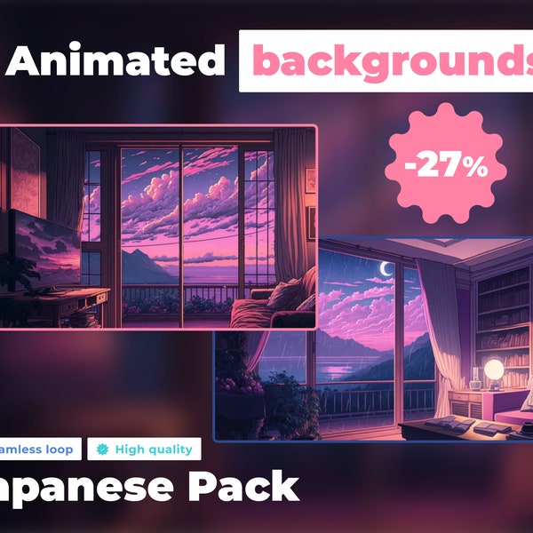 2 ANIMATED VIRTUAL BACKGROUND | Pack Japanese Interior | Cozy Rain Ambience Style Looped Vtuber Twitch Stream Overlay Background
