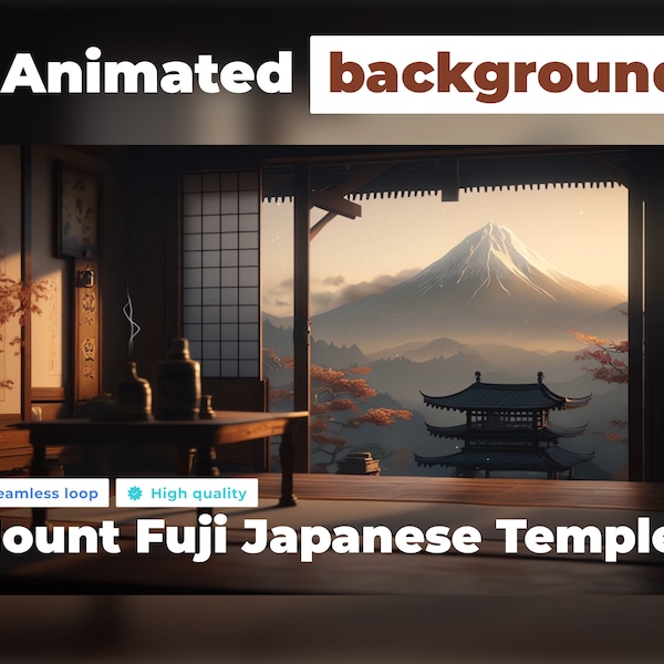 ANIMATED VIRTUAL BACKGROUND | Mount Fuji Japanese Temple | Cozy Ambience Style Looped Vtuber Twitch Stream Overlay Background