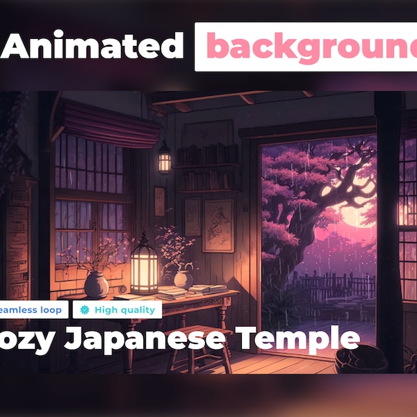 ARRIÈRE-PLAN VIRTUEL ANIMÉ | Temple japonais confortable | Style d'ambiance confortable en boucle Fond de superposition de flux Vtuber Twitch