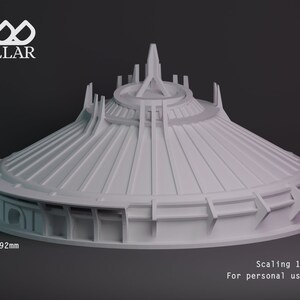 K&ouml;nnte beinhalten: Ein wei&szlig;es 3D-gedrucktes Modell eines futuristischen Geb&auml;udes mit einem Kuppeldach und einem zentralen Turm. Das Modell ist 192 mm hoch und im Ma&szlig;stab 1 mm:1 Fu&szlig;. Das Modell ist nur f&uuml;r den pers&ouml;nlichen Gebrauch bestimmt.