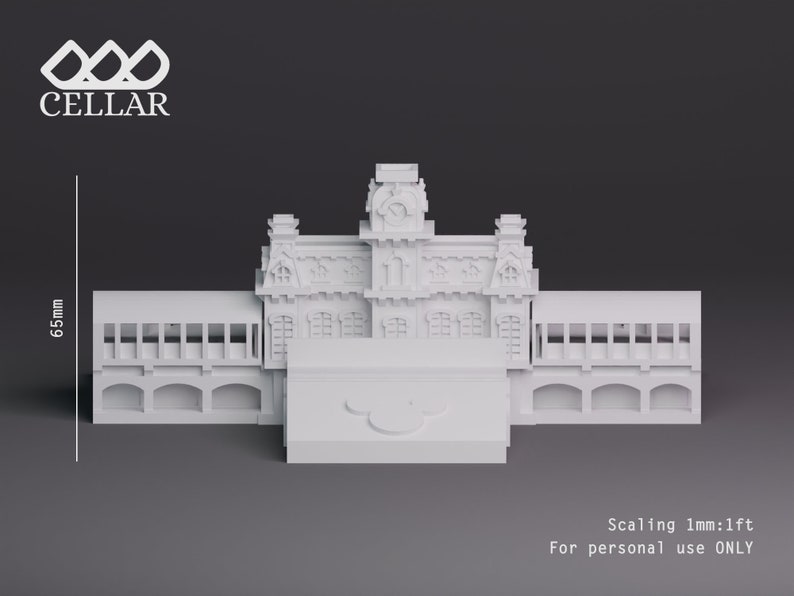 K&ouml;nnte beinhalten: Ein wei&szlig;es 3D-gedrucktes Modell eines Geb&auml;udes mit einem Uhrturm und zwei Fl&uuml;geln. Das Geb&auml;ude ist 6,5 Zoll hoch und hat eine detaillierte Fassade. Das Modell ist im Ma&szlig;stab 1 mm:1 Fu&szlig; und nur f&uuml;r den pers&ouml;nlichen Gebrauch bestimmt.