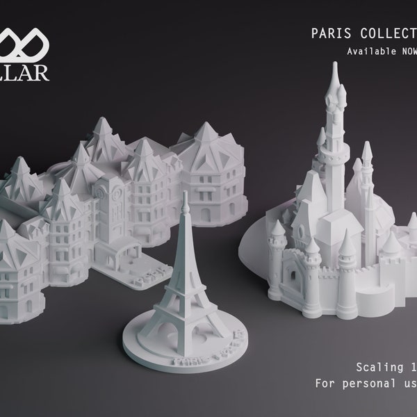 Réplique miniature du parc à thème - Collection Paris 1 | Fichier numérique UNIQUEMENT | Modèle 3D pour imprimante 3D | bricolage | Château | Eiffel | Hôtel |