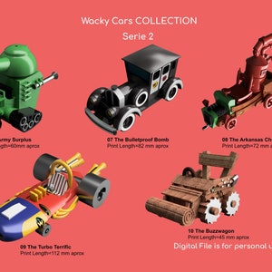 Set di repliche di cartoni animati 2 - Collezione Wacky Cars 2 / Modello 3D per stampante 3D / SOLO file digitale / Miniatura / Fai da te / Wacky / Gare / Cartoni animati