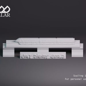 K&ouml;nnte beinhalten: Wei&szlig;es 3D-gedrucktes Modell eines Walt Disney World Monorail-Zuges, 32 mm hoch, mit den Worten "Walt Disney World" auf der Basis. Die Skalierung betr&auml;gt 1 mm:1 Fu&szlig;.