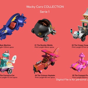 Set di repliche di cartoni animati 1 - Collezione Wacky Cars 1 / Modello 3D per stampante 3D / SOLO file digitale / Miniatura / Fai da te / Wacky / Gare / Cartoni animati