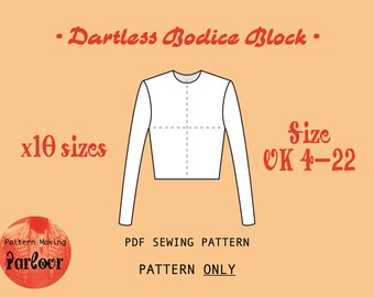 Bloco de corpete sem dardo | x10 Tamanhos Reino Unido 4-22 | Projeto DIY de costura versátil de tecido de fácil encaixe | Download digital instantâneo de PDF | Apenas padrão