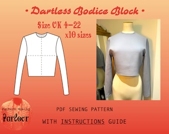 Bloco de corpete Dartless com instruções | x10 Tamanhos Reino Unido 4-22 | Projeto DIY de costura versátil de tecido de fácil encaixe | Download Digital Instantâneo em PDF