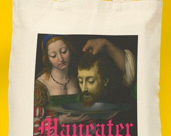 Maneater Art Tote Bag, Renaissance  Art Totes, Salome & St John Baptist art,  Romantasy Vintage Art Book Lovers Bag, Andrea Solario bag