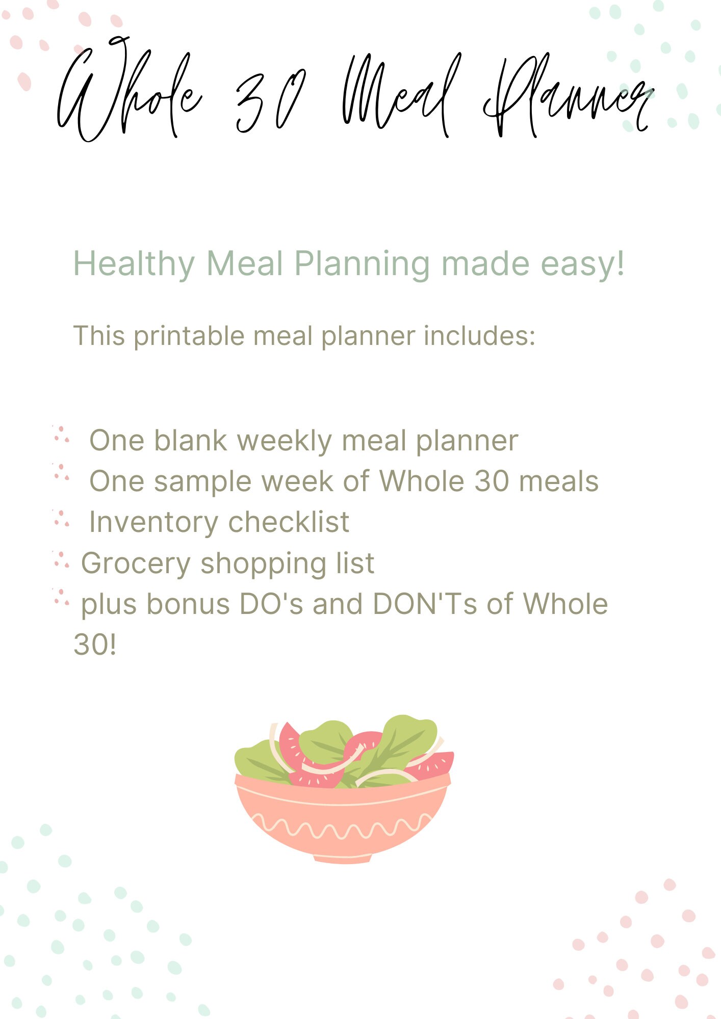 Whole 30 Meal Planner Bundle Printable Healthy Digital - Etsy