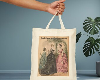 And There Was Only One Bed Book Tote, Romantic Tote Bag, Vintage Inspired Victorian Literary Gift,  Jane Austen inspired merch