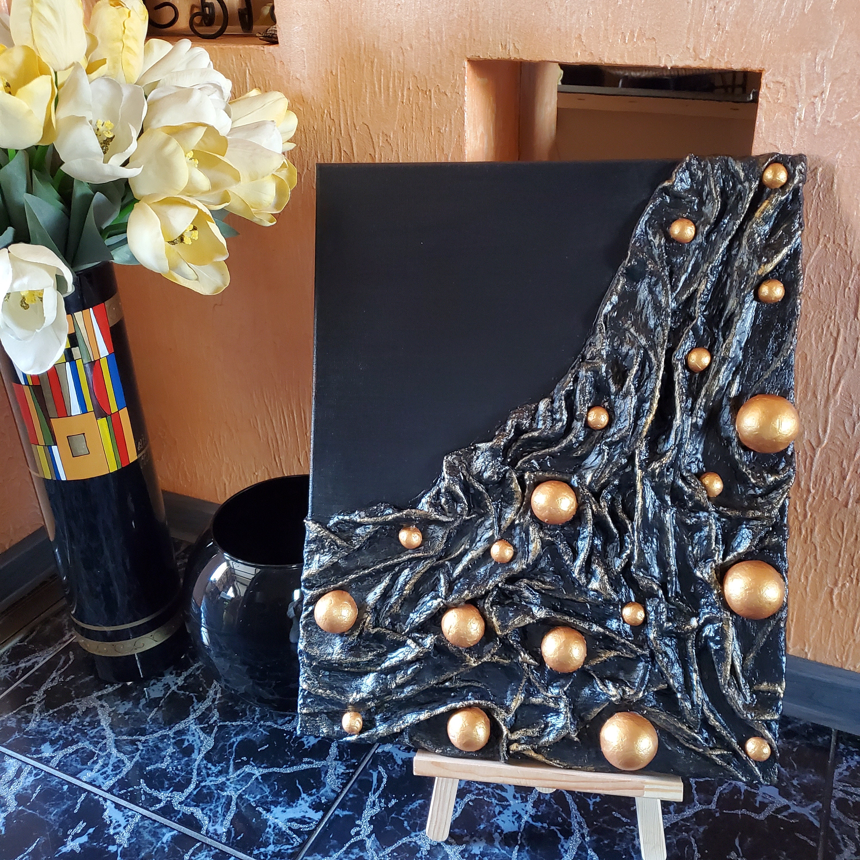 Textured Black and Gold Abstract Painting - Etsy