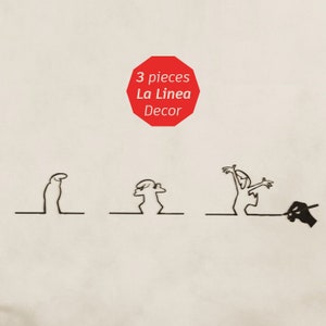 La Linea 3 pieces Wall Decor &#39;&#39;Intro&#39;&#39; - La Linea Inspired Art - La Linea Ornament - Funny Wall Art- La Linea Wall Art - Minimalist Decor