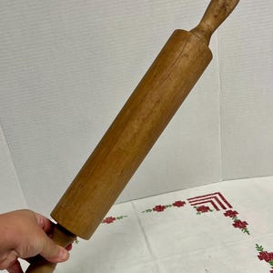 Vintage Large Brown Wooden Rolling Pin , Kitchen Gadgets , Baking Utensils ,Country Farmhouse Decor