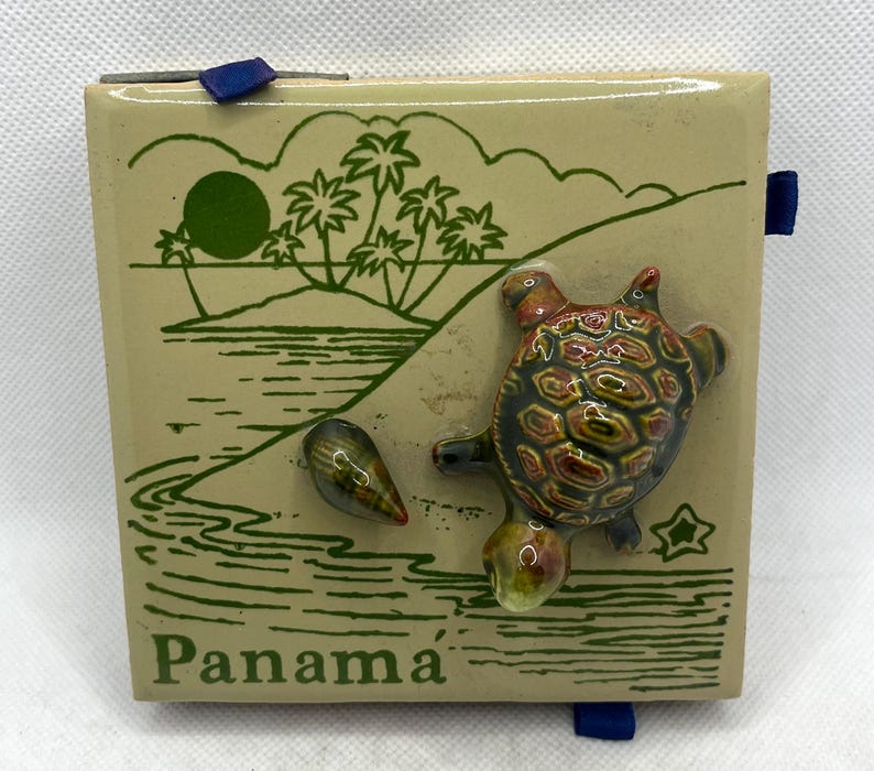 Vintage Ceramic Turtle Novelty Multi Drawer Souvenir Matchbox System Panama, vintage pottery