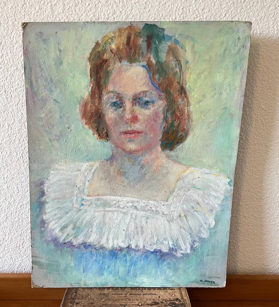 Vintage Oil Painting on Canvas Portrait of Woman Girl Expressionist ...