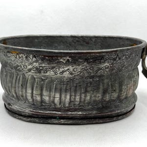 Antique Hand Crafted Egyptian Copper Planter Jardiere Bucket With Brass Handles