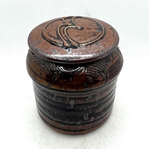 Ceramic Stoneware Pottery Honey Pot , Jam Jar , Dark Brown Glaze ,  Boho Kitchen Decor