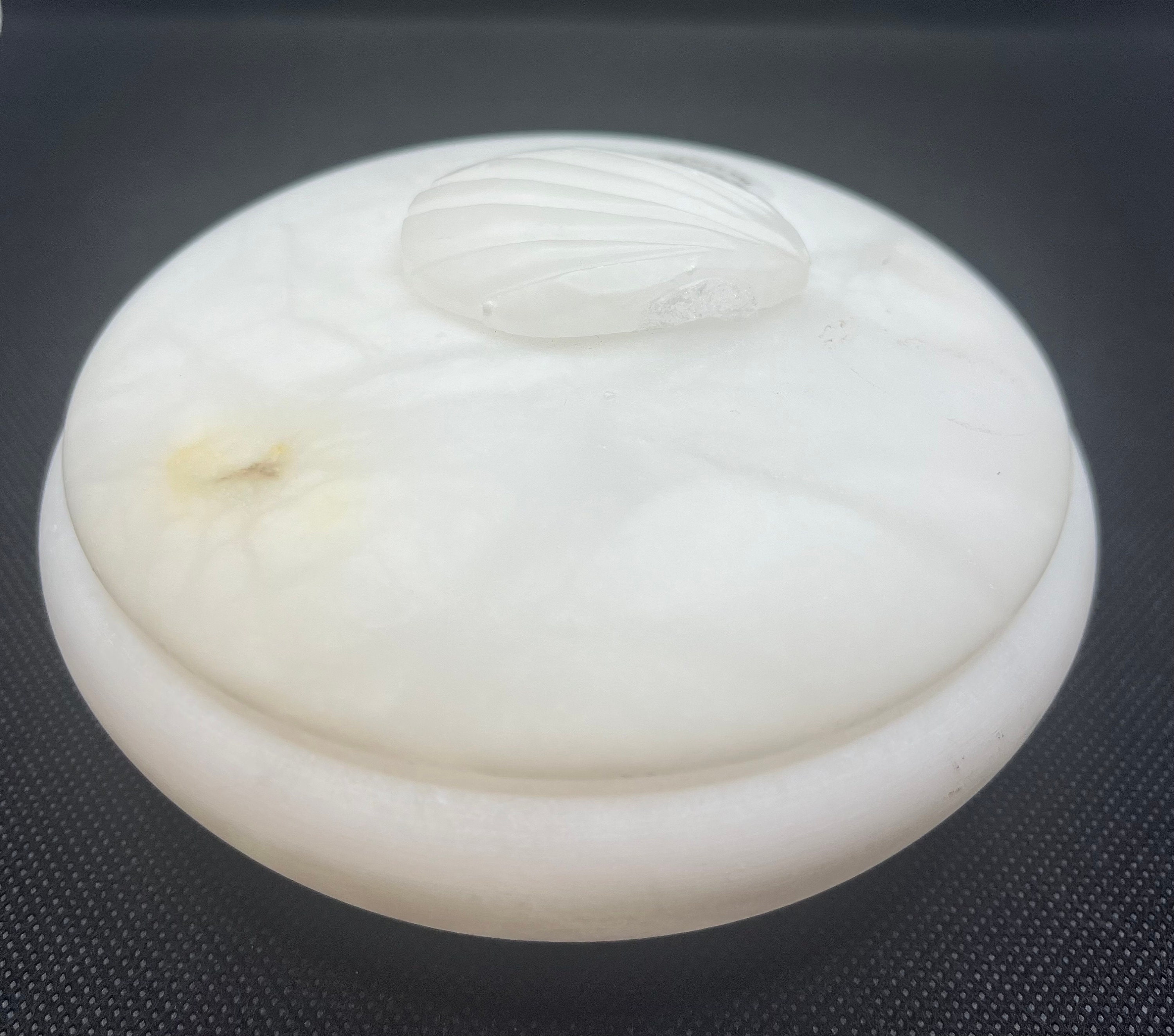 Genuine White Alabaster Hand Carved in Italy Trinket Box With Lid