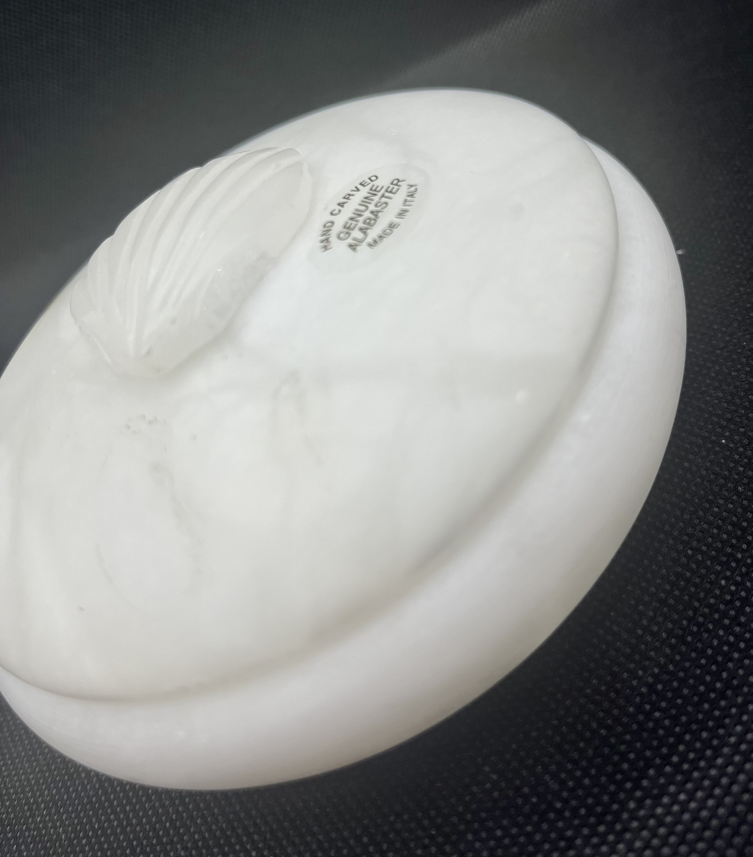 Genuine White Alabaster Hand Carved in Italy Trinket Box With Lid