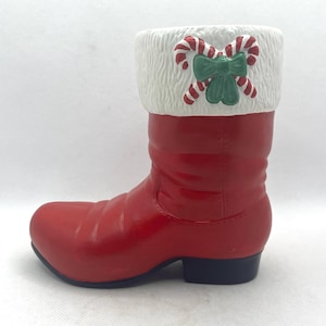 Vintage 1980s Hobbyist Ceramic Santa Boot Hand Painted Christmas Planter  5 1/4” Tall