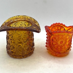 Vintage Fenton Amber Glass Top Hat Daisy And Button Or L. E. Smith Amberina Glass  Oneata ChimoToothpick Holders