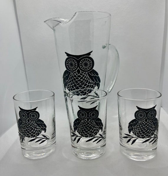Vintage West Virginia Clear Glass Puffy Paint Black Owl on Branch