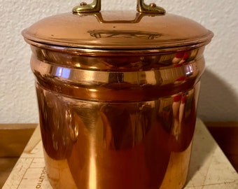 Vintage Copper And Brass Lidded Ice Bucket With Plastic Insert Barware